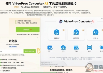 VideoProc Converter AI 限免！內建 AI 提升解析度、影片和音訊功能，現省 78.90 美金