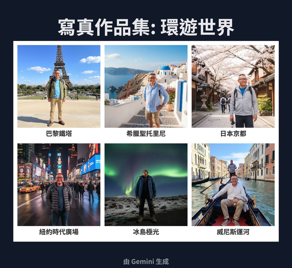 「寫真小精靈」幫你生成在世界各地景點拍照、專業證件照、運動的 Gemini AI 免費工具 - 電腦王阿達