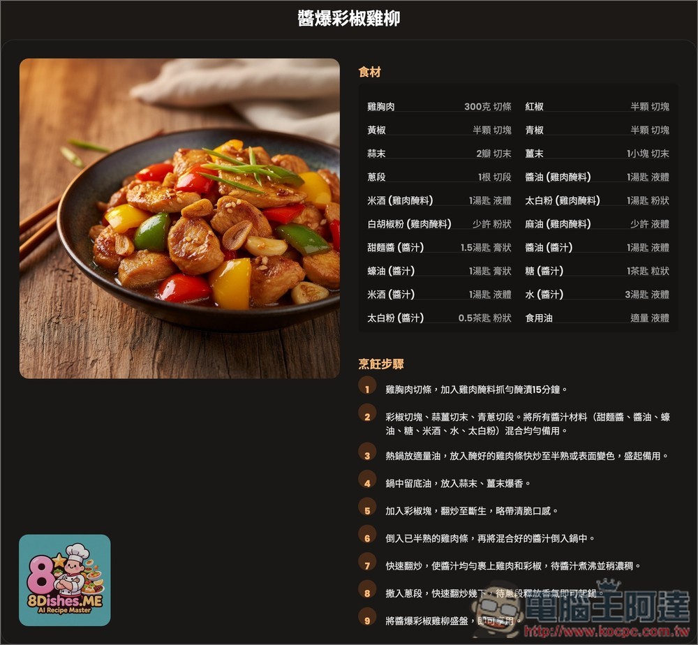 8Dishes.ME 免費 AI 食譜工具，選擇菜系和場合就會生成 8 道推薦料理 - 電腦王阿達