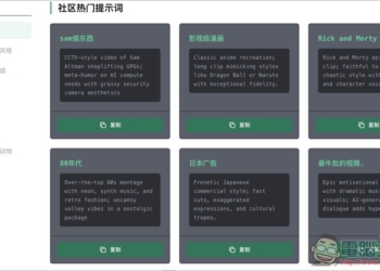 「Sora 2 提示詞合集庫」提供超過 100 個影片生成提示詞，幫助你發揮創意