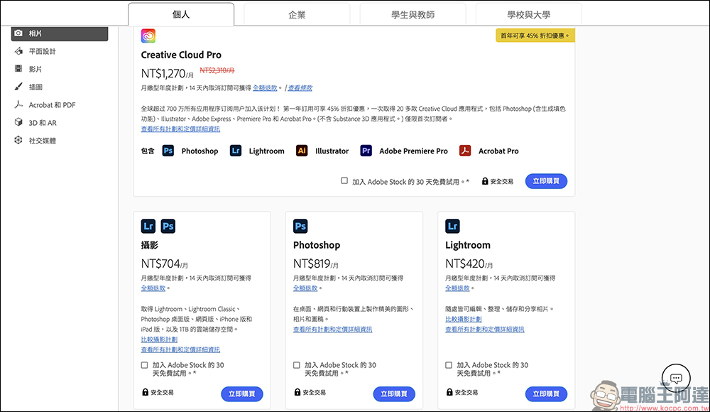 Adobe 攝影計劃太昂貴？教你這方法找到 Photoshop＋Lightroom 隱藏方案，一年省逾 4,158 元！ - 電腦王阿達