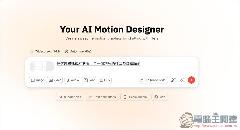 Hera AI 用對話就能為圖表、圖片加上「動態效果」，製作專業說明動畫無難度 - 電腦王阿達