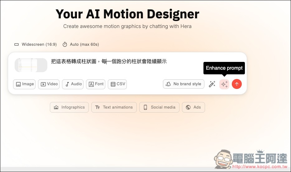 Hera AI 用對話就能為圖表、圖片加上「動態效果」，製作專業說明動畫無難度 - 電腦王阿達