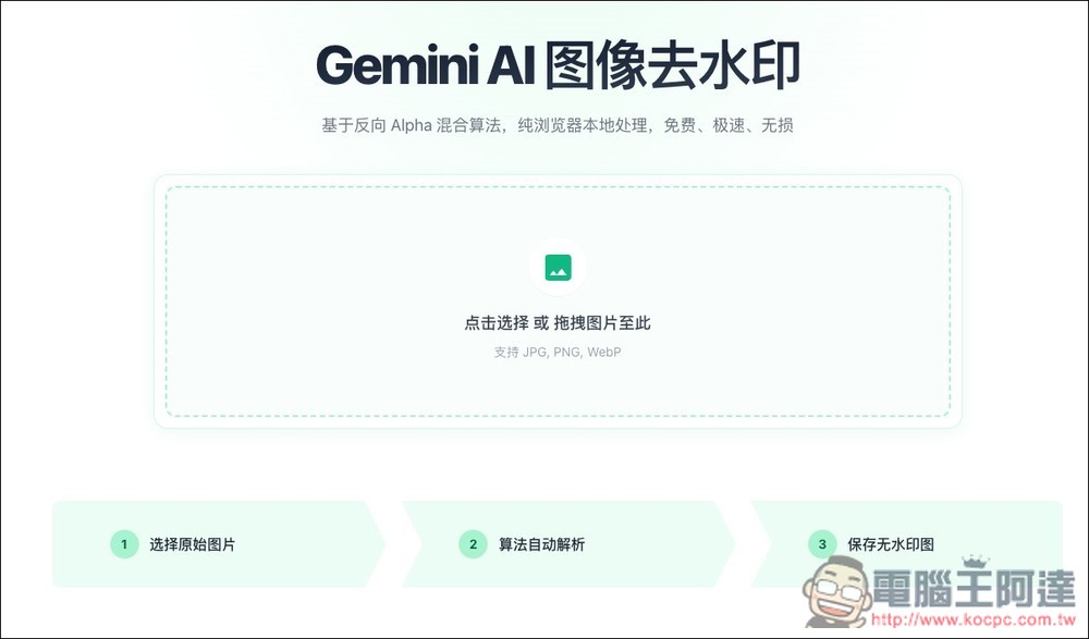 「Gemini AI 圖像去水印」匯入圖片後就自動去除浮水印,無需操作任何功能,完全本地處理 - 電腦王阿達 「Gemini AI 圖像去水印」匯入圖片後就自動去除浮水印,無需操作任何功能,完全本地處理 - 電腦王阿達