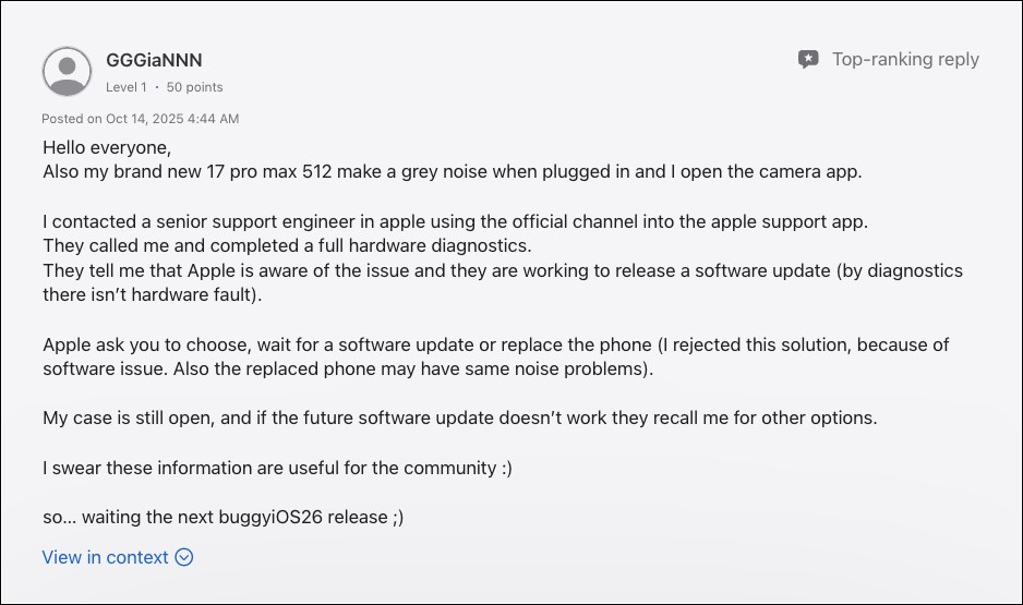 你的 iPhone 17 Pro / Pro Max 也有這樣嗎?國外多位用戶反應充電時喇叭發出類似「靜電噪音」 - 電腦王阿達 你的 iPhone 17 Pro / Pro Max 也有這樣嗎?國外多位用戶反應充電時喇叭發出類似「靜電噪音」 - 電腦王阿達