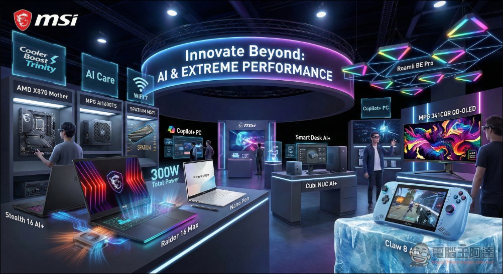 微星 MSI CES2026 展現硬派實力:從 300W 效能怪獸筆電到 AI 掌機,全面定義「Innovate Beyond」 - 電腦王阿達 微星 MSI CES2026 展現硬派實力:從 300W 效能怪獸筆電到 AI 掌機,全面定義「Innovate Beyond」 - 電腦王阿達