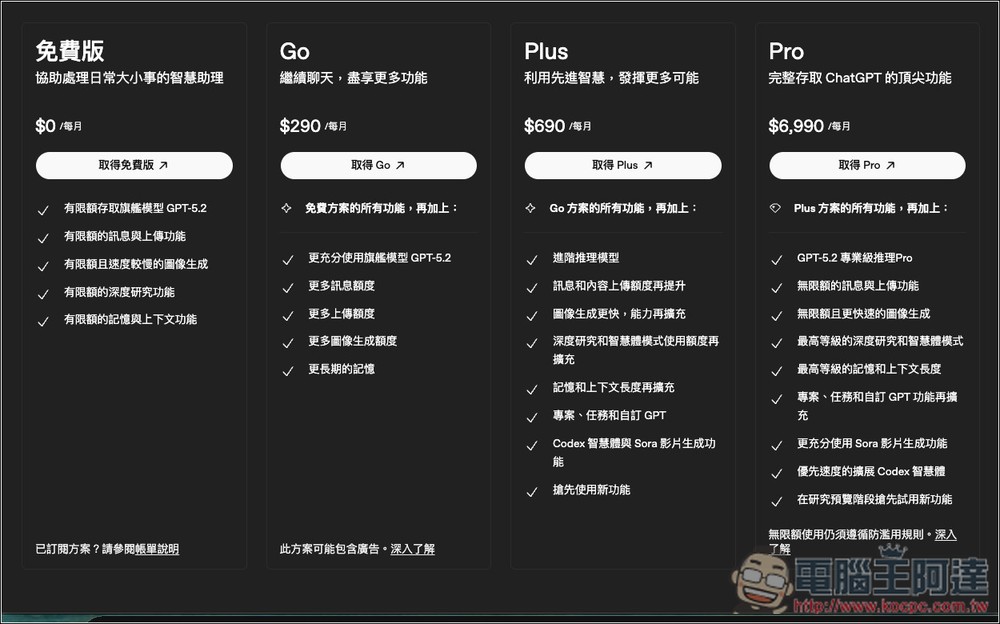 更便宜的 ChatGPT Go 訂閱方案正式在台推出!這是和免費版、Plus 的差異 - 電腦王阿達 更便宜的 ChatGPT Go 訂閱方案正式在台推出!這是和免費版、Plus 的差異 - 電腦王阿達