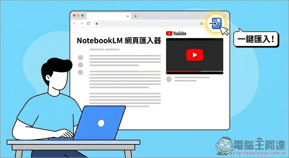 「NotebookLM 網頁匯入器」讓你在任何網頁、YouTube 影片都能一鍵匯入內容,免開 NotebookLM - 電腦王阿達 「NotebookLM 網頁匯入器」讓你在任何網頁、YouTube 影片都能一鍵匯入內容,免開 NotebookLM - 電腦王阿達