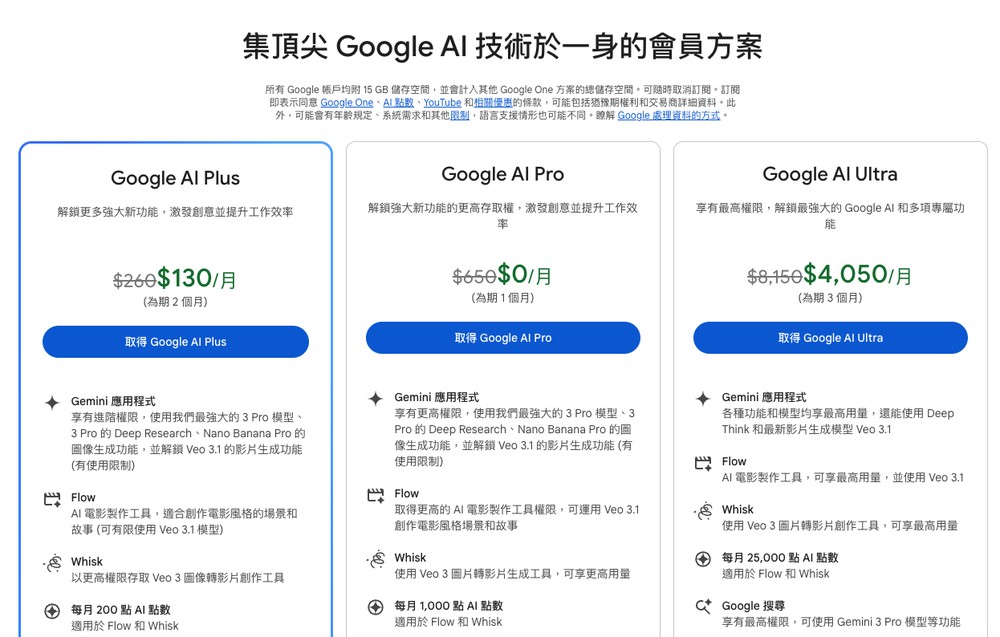 更平價的 Google AI Plus 正式登場!每月 260 元,更多 Gemini 3 Pro 和 Nano Banana Pro 用量,也支援家庭群組 - 電腦王阿達 更平價的 Google AI Plus 正式登場!每月 260 元,更多 Gemini 3 Pro 和 Nano Banana Pro 用量,也支援家庭群組 - 電腦王阿達