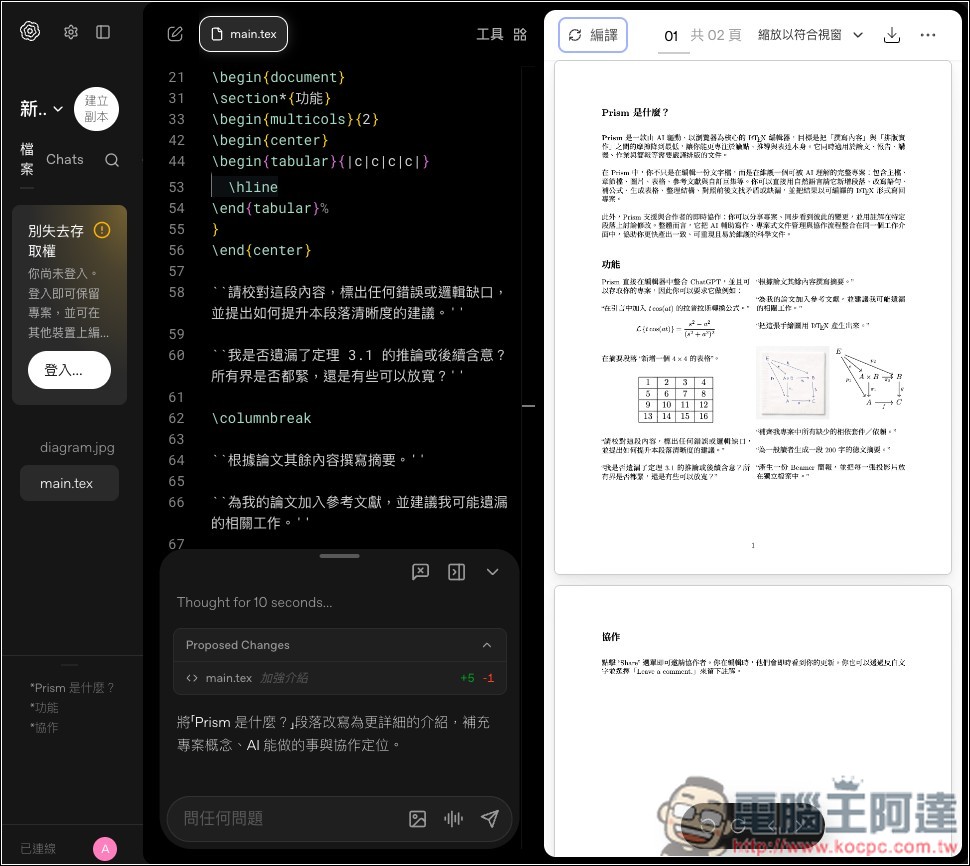 OpenAI 推出「Prism」AI LaTeX 編輯器,完全免費使用 - 電腦王阿達 OpenAI 推出「Prism」AI LaTeX 編輯器,完全免費使用 - 電腦王阿達
