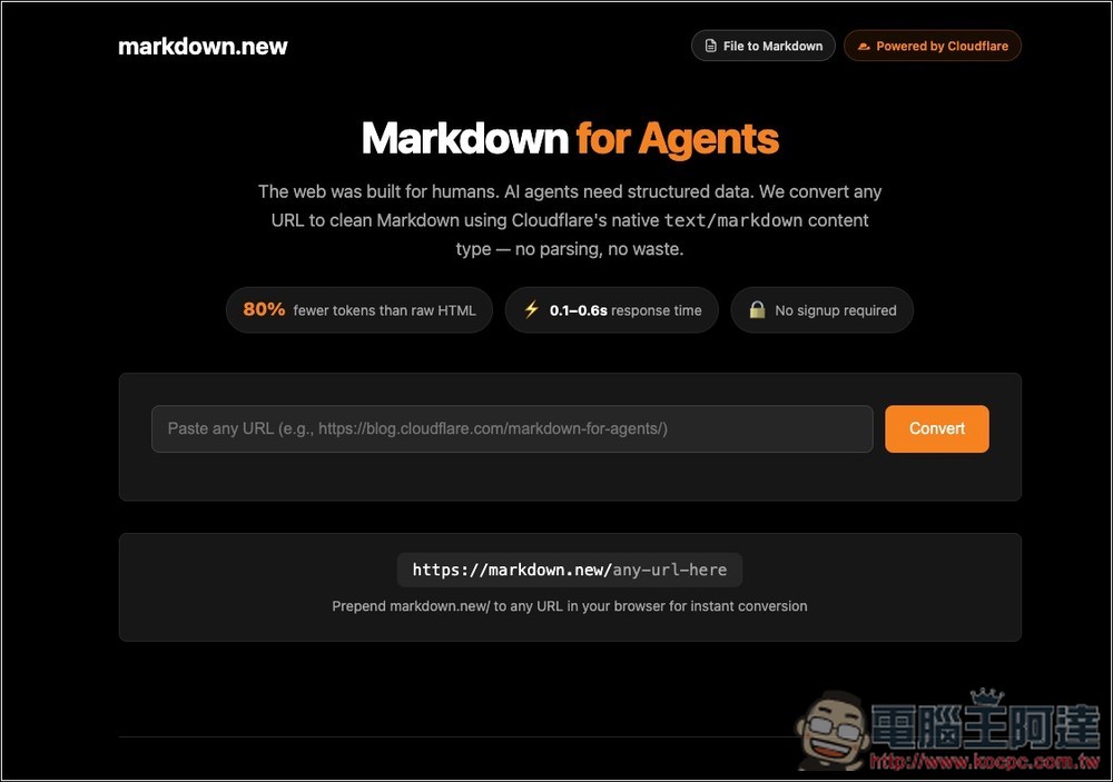Markdown.new 貼網址就能轉換成 MD 格式,比 HTML 還節省 80% Tokens - 電腦王阿達 Markdown.new 貼網址就能轉換成 MD 格式,比 HTML 還節省 80% Tokens - 電腦王阿達