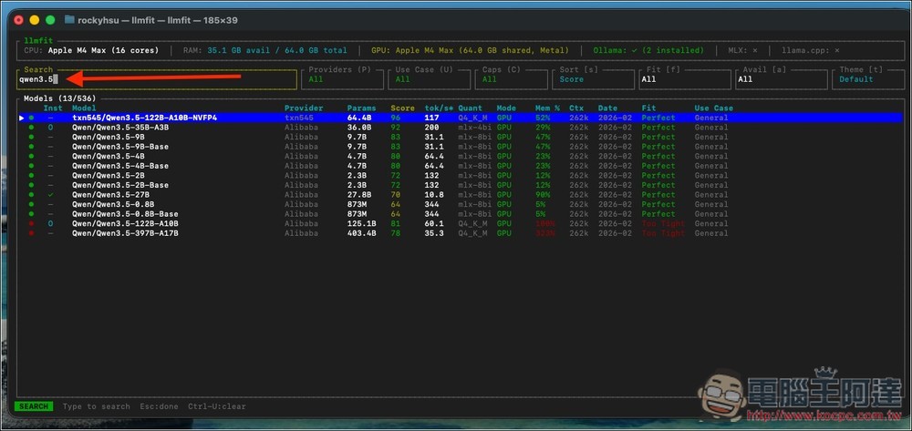 llmfit 一秒就能檢測出電腦能順暢運行哪些 AI 模型!支援超過 500 個開源模型 - 電腦王阿達 llmfit 一秒就能檢測出電腦能順暢運行哪些 AI 模型!支援超過 500 個開源模型 - 電腦王阿達