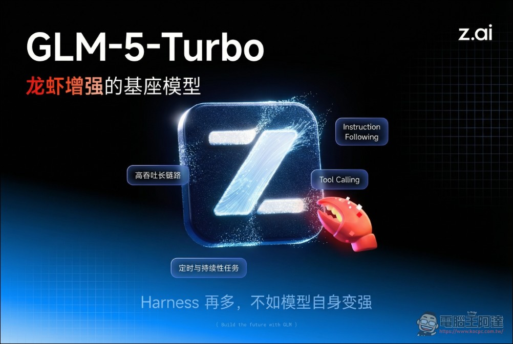 中國智譜發布 GLM-5-Turbo：全球首個針對 OpenClaw「龍蝦」場景深度優化的通用大模型 - 電腦王阿達