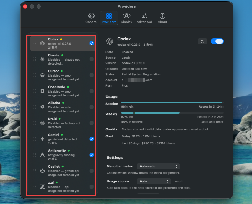 CodexBar 能即時獲得各 AI 服務剩餘額度的免費工具,支援 Claude、Codex、Gemini、Antigravity、Ollama 等 - 電腦王阿達 CodexBar 能即時獲得各 AI 服務剩餘額度的免費工具,支援 Claude、Codex、Gemini、Antigravity、Ollama 等 - 電腦王阿達