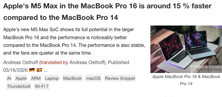 M5 Max MacBook Pro 被發現有瑕疵版本,多核心效能落差最高達 41.5% - 電腦王阿達 M5 Max MacBook Pro 被發現有瑕疵版本,多核心效能落差最高達 41.5% - 電腦王阿達