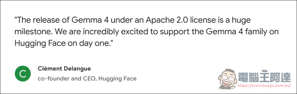 Google DeepMind 發布 Gemma 4 開源模型系列,主打本地端推理與 Agent 工作流 - 電腦王阿達 Google DeepMind 發布 Gemma 4 開源模型系列,主打本地端推理與 Agent 工作流 - 電腦王阿達