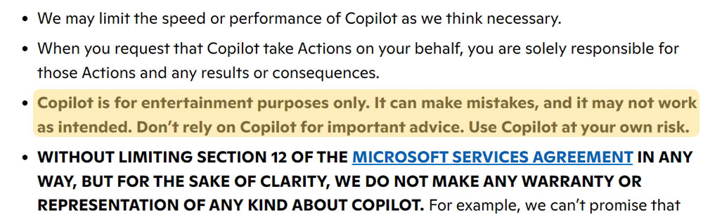 微軟給 Copilot 新增一條免責聲明,強調「娛樂用途」 - 電腦王阿達 微軟給 Copilot 新增一條免責聲明,強調「娛樂用途」 - 電腦王阿達