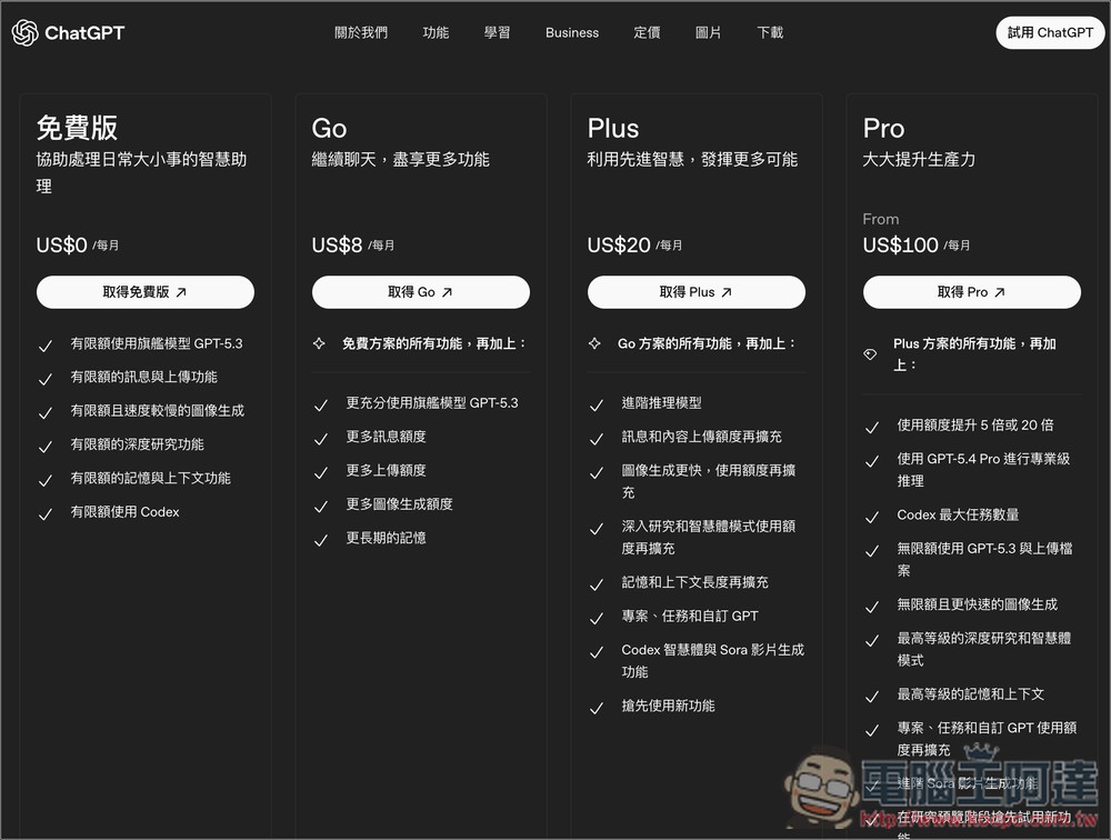OpenAI 推出 ChatGPT Pro 半價方案,每月 100 美元即可使用 Pro 前沿模型和所有功能 - 電腦王阿達 OpenAI 推出 ChatGPT Pro 半價方案,每月 100 美元即可使用 Pro 前沿模型和所有功能 - 電腦王阿達