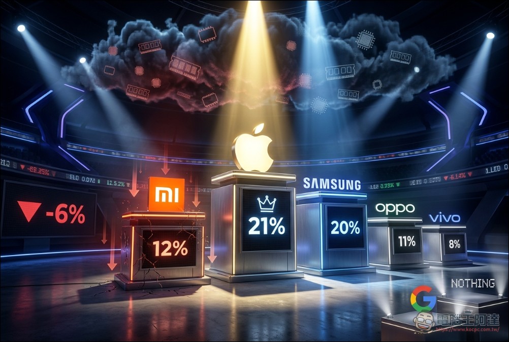 全球手機2026 Q1出貨量跌6%,蘋果首季市占稱王,小米下跌達19% - 電腦王阿達 全球手機2026 Q1出貨量跌6%,蘋果首季市占稱王,小米下跌達19% - 電腦王阿達