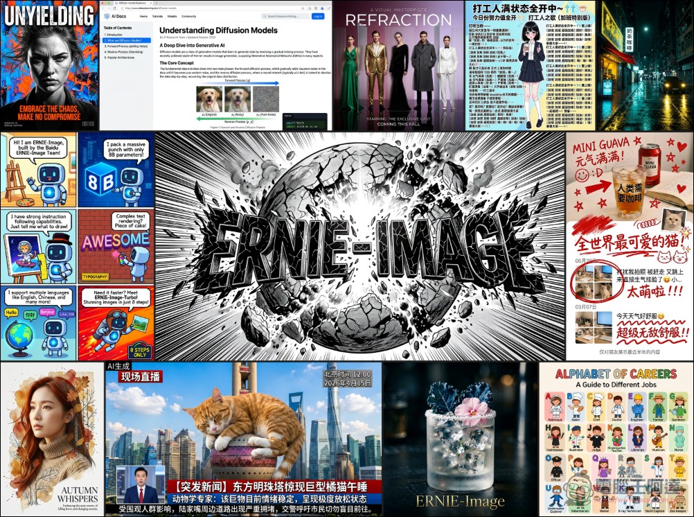 百度開源 8B 文生圖模型 ERNIE-Image:24GB 顯卡就能跑,文字渲染與海報排版領先同級 - 電腦王阿達 百度開源 8B 文生圖模型 ERNIE-Image:24GB 顯卡就能跑,文字渲染與海報排版領先同級 - 電腦王阿達