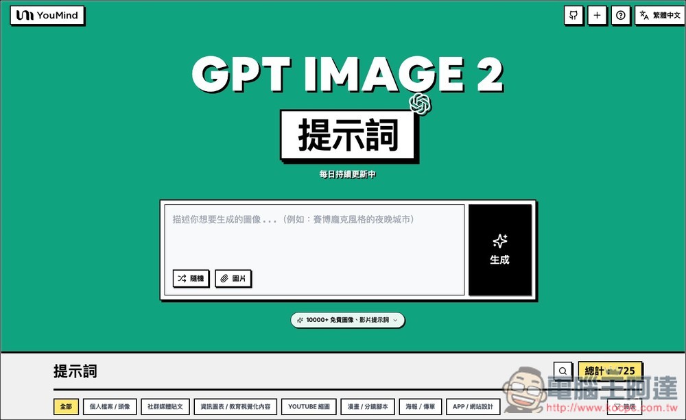收集超過 700 個 GPT Image 2 提示詞的平台,還能直接免費生圖,免用 ChatGPT - 電腦王阿達 收集超過 700 個 GPT Image 2 提示詞的平台,還能直接免費生圖,免用 ChatGPT - 電腦王阿達