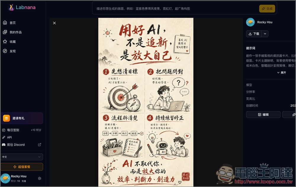 Labnana 提供免費 100 張 GPT Image 2 圖片生成且無浮水印，ChatGPT 不夠用的人趕快把握 - 電腦王阿達