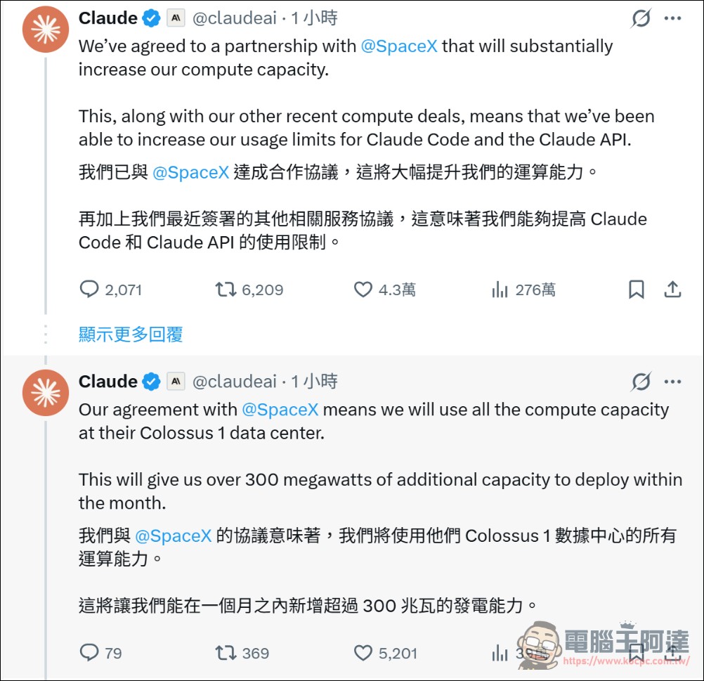 xAI的Colossus 1超算利用率僅11%,Anthropic救場全部包下直接滿載 - 電腦王阿達 xAI的Colossus 1超算利用率僅11%,Anthropic救場全部包下直接滿載 - 電腦王阿達