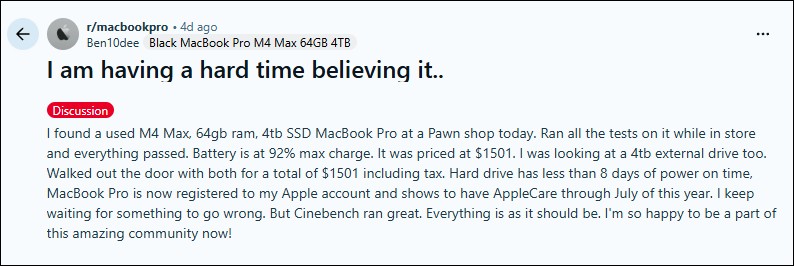 幸運買家僅用台幣約 4.8 萬,從當鋪撿到 M4 Max MacBook Pro 頂規特仕版 - 電腦王阿達 幸運買家僅用台幣約 4.8 萬,從當鋪撿到 M4 Max MacBook Pro 頂規特仕版 - 電腦王阿達