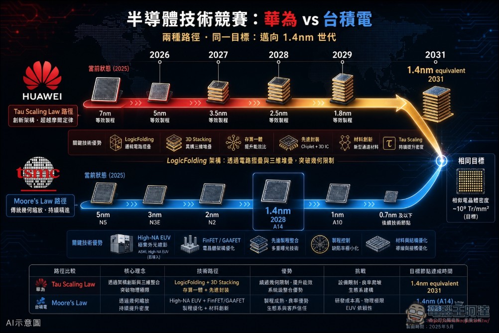 華為發表「韜定律」對抗摩爾定律!不用 EUV 光刻機,目標 2031 年達 1.4nm 等效製程 - 電腦王阿達 華為發表「韜定律」對抗摩爾定律!不用 EUV 光刻機,目標 2031 年達 1.4nm 等效製程 - 電腦王阿達