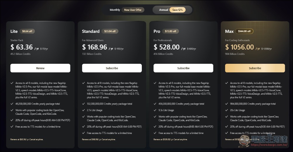 小米 MiMo-V2.5 API 永久降價最高 99%!Token Plan 一個月只要 5.3 美金 - 電腦王阿達 小米 MiMo-V2.5 API 永久降價最高 99%!Token Plan 一個月只要 5.3 美金 - 電腦王阿達