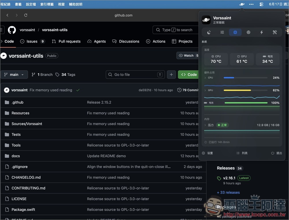 Vorssaint 超萬用 Mac 免費開源工具!防休眠、系統監控、App 音量調整、Finder 剪下貼上等一次搞定 - 電腦王阿達 Vorssaint 超萬用 Mac 免費開源工具!防休眠、系統監控、App 音量調整、Finder 剪下貼上等一次搞定 - 電腦王阿達