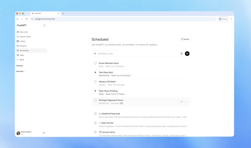 ChatGPT 推出全新「排程任務」功能,這是跟之前不一樣的地方 - 電腦王阿達 ChatGPT 推出全新「排程任務」功能,這是跟之前不一樣的地方 - 電腦王阿達
