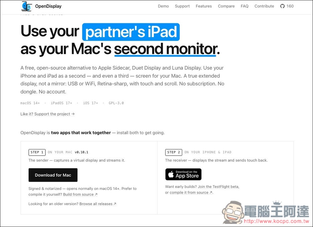 OpenDisplay 讓你的 iPhone、iPad 變成 Mac 第二螢幕的免費開源工具 - 電腦王阿達 OpenDisplay 讓你的 iPhone、iPad 變成 Mac 第二螢幕的免費開源工具 - 電腦王阿達