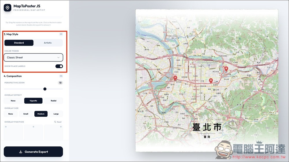 MapToPoster JS 一鍵生成自訂路線的高質感地圖海報,把你的旅行軌跡變成藝術品 - 電腦王阿達 MapToPoster JS 一鍵生成自訂路線的高質感地圖海報,把你的旅行軌跡變成藝術品 - 電腦王阿達