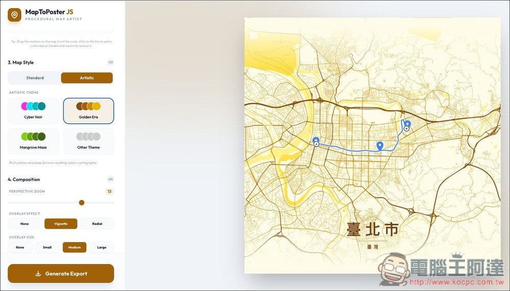 MapToPoster JS 一鍵生成自訂路線的高質感地圖海報,把你的旅行軌跡變成藝術品 - 電腦王阿達 MapToPoster JS 一鍵生成自訂路線的高質感地圖海報,把你的旅行軌跡變成藝術品 - 電腦王阿達